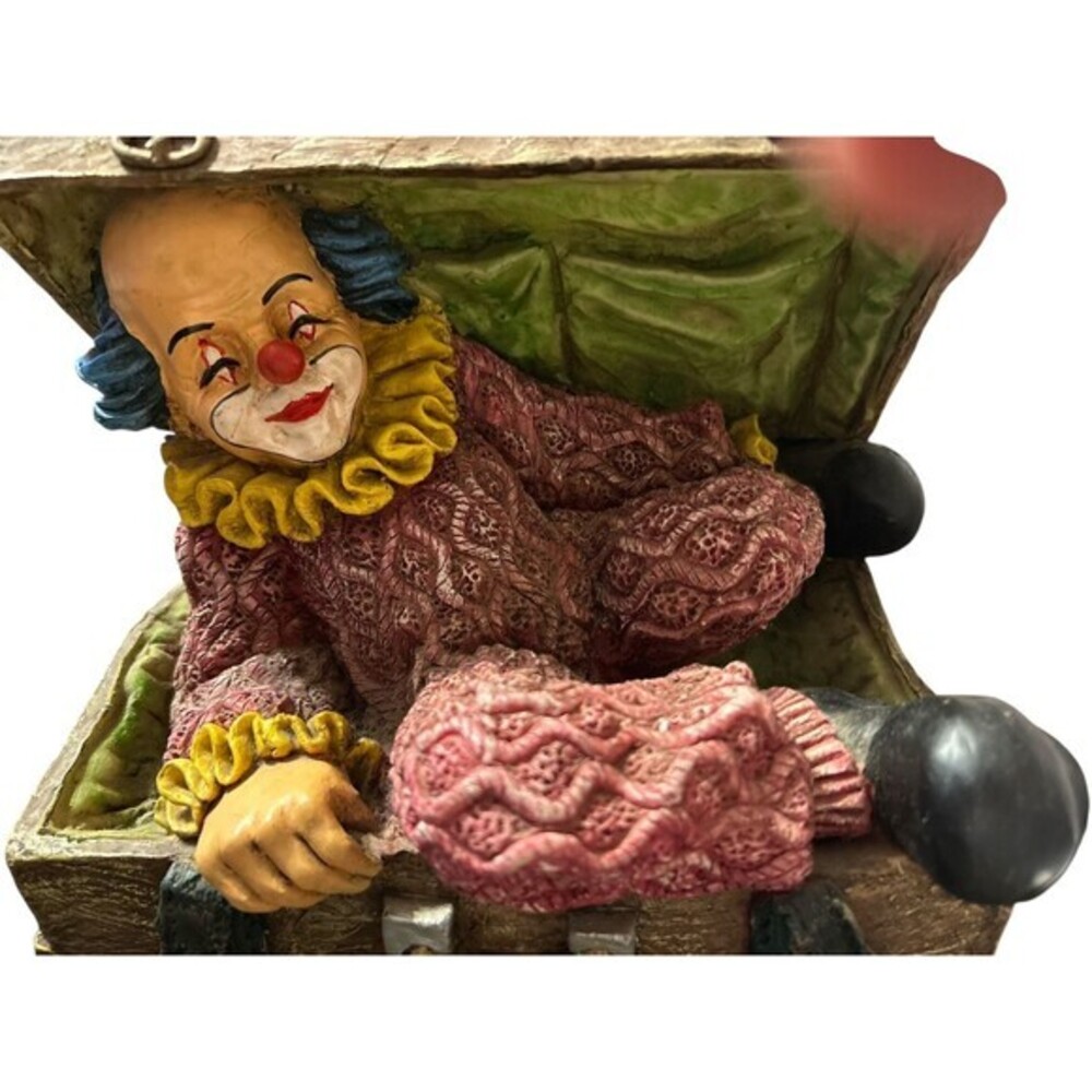 Vintage Ceramic Clown‎ Inside Suitcase 9” High Unbranded